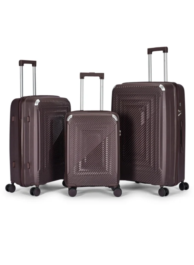 LIMRA Travel Bags 3-Piece Hard Shell Luggage Set Durable Polypropylene Suitcases with Spinner Wheels Brown